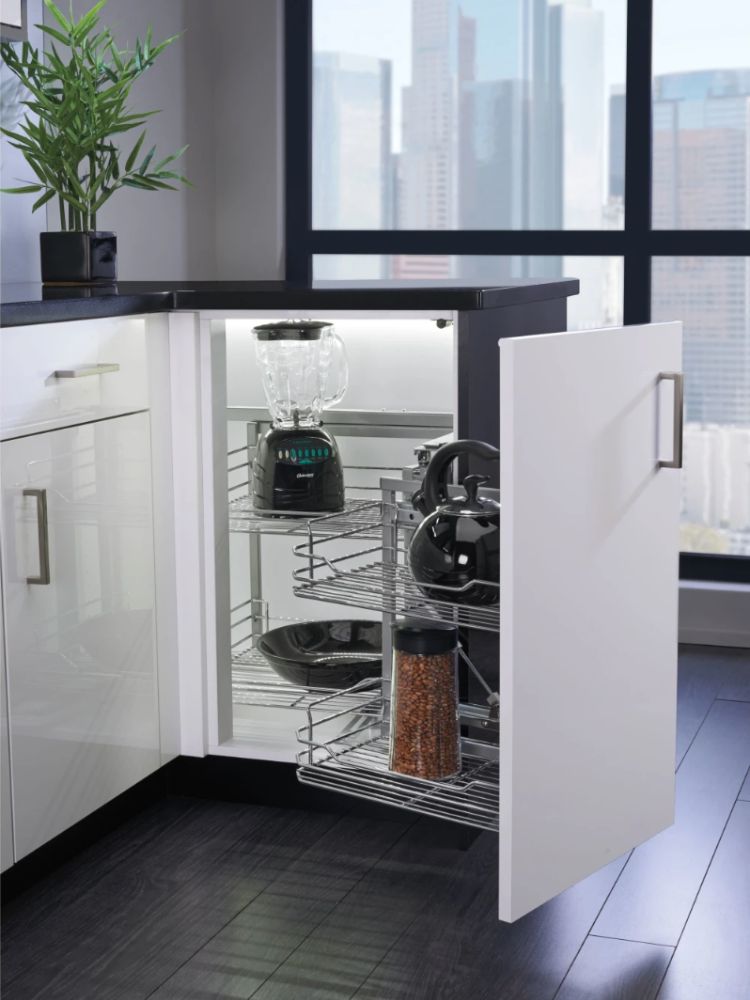 Swing out Cabinet storage in white kitchen cabinet