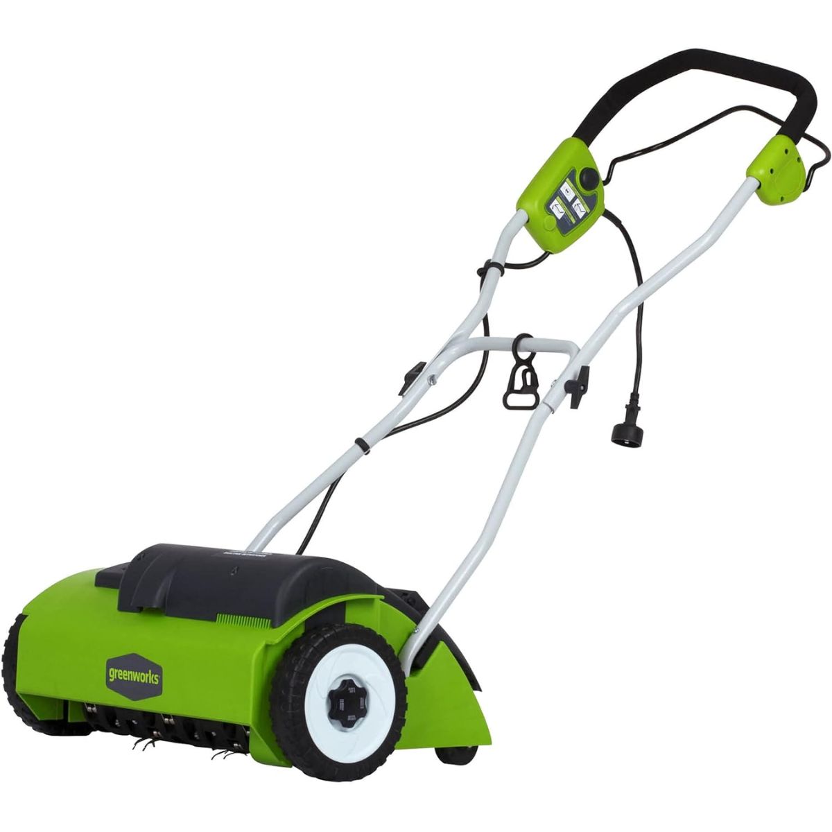 Greenworks 14-Inch Corded Dethatcher on a white background