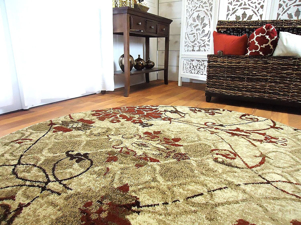 The Best Rug for Under Dining Table Option Spires Wool Red, Brown, and Cream Area Rug