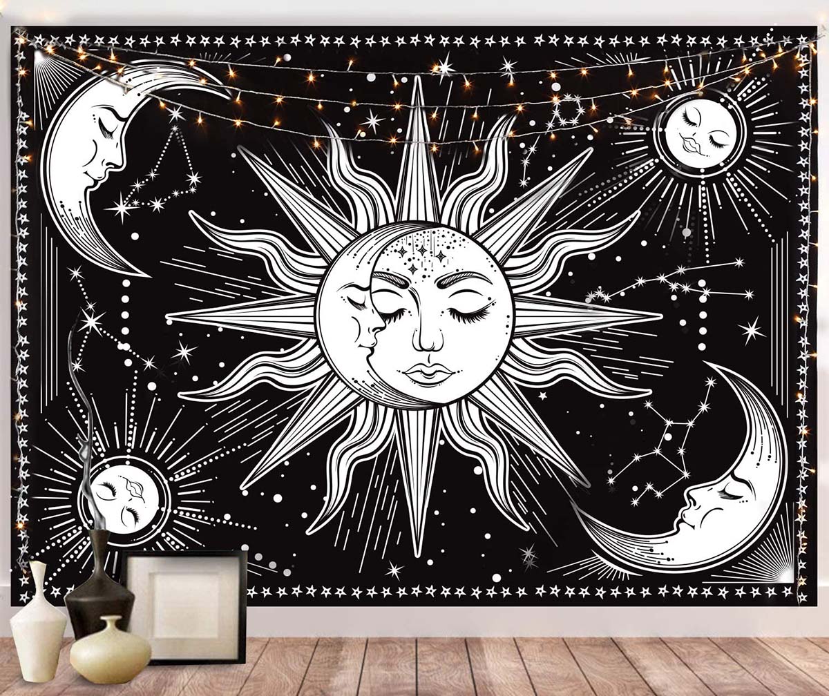 The Best Wall Tapestries Option Black and White Moon and Sun Tapestry
