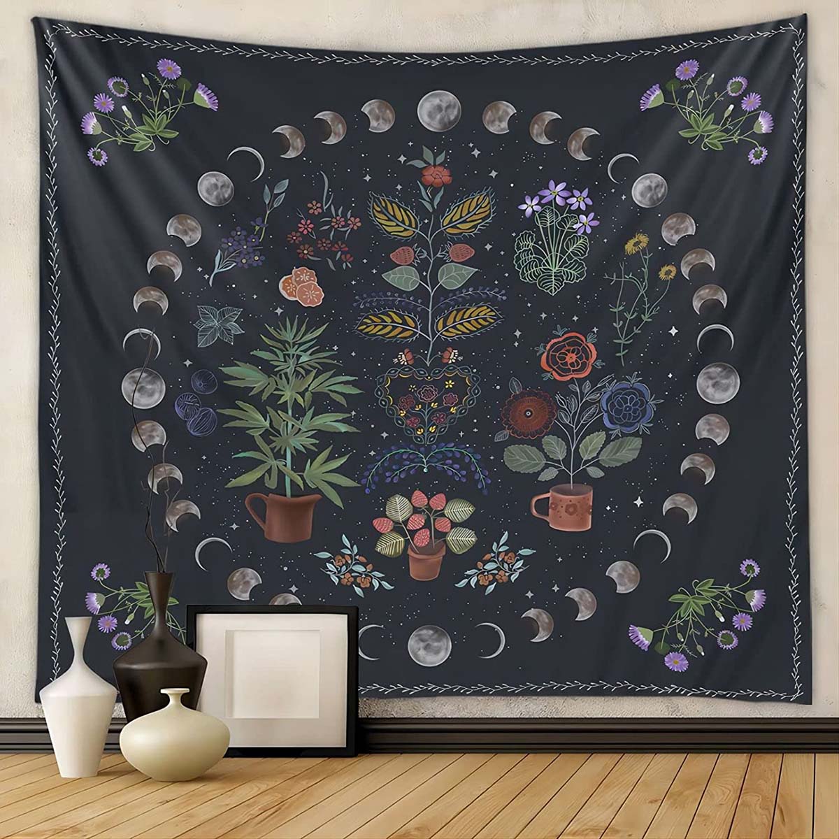 The Best Wall Tapestries Option Plant and Moon Phase Tapestry