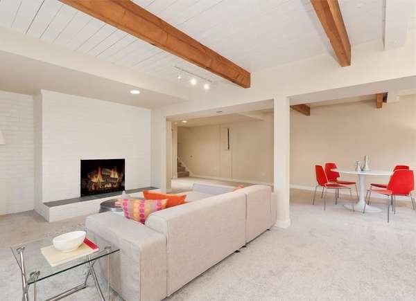 Basement with Exposed Wood Beams