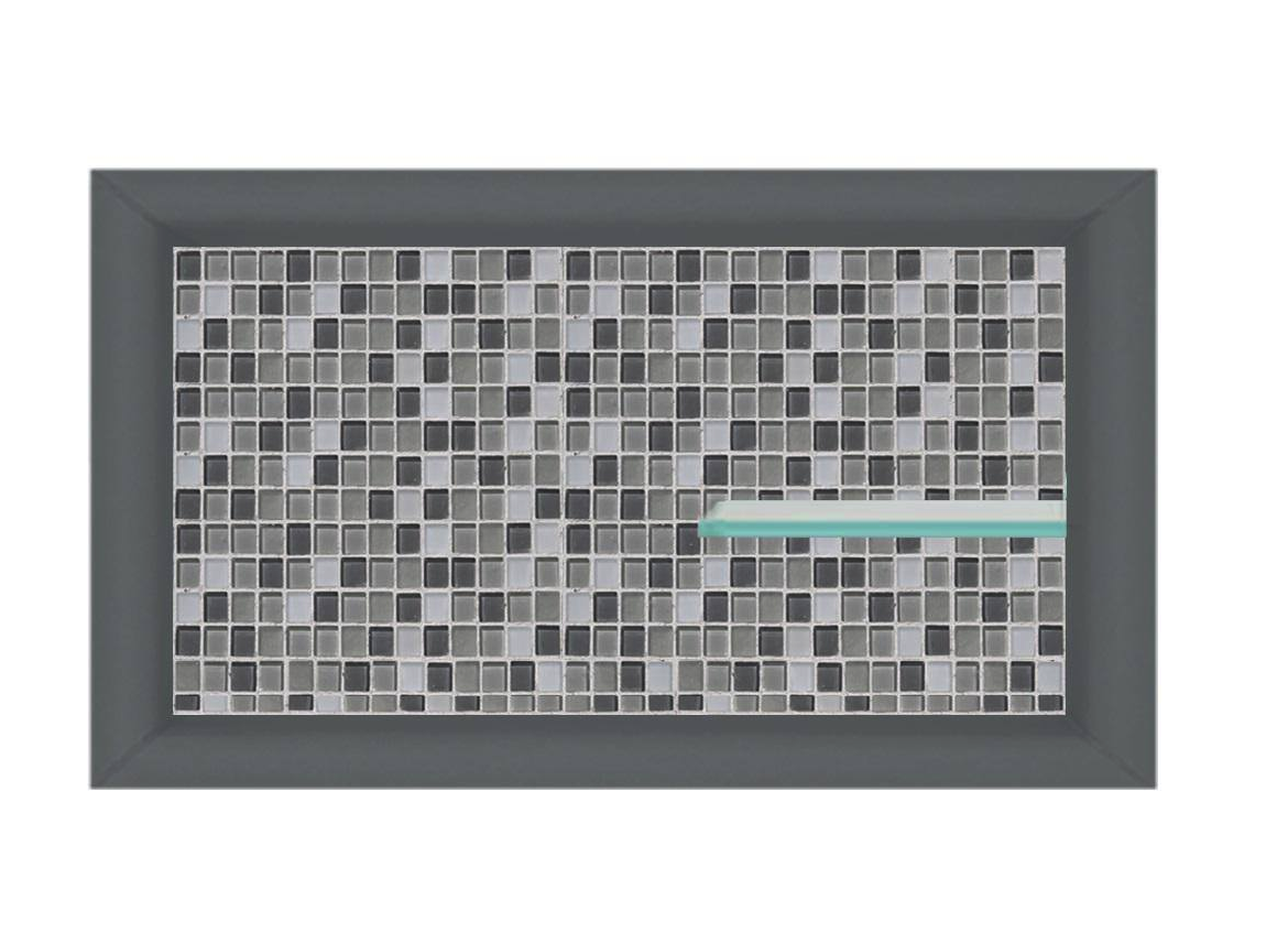 product shot of grey tiled rectangular shower niche