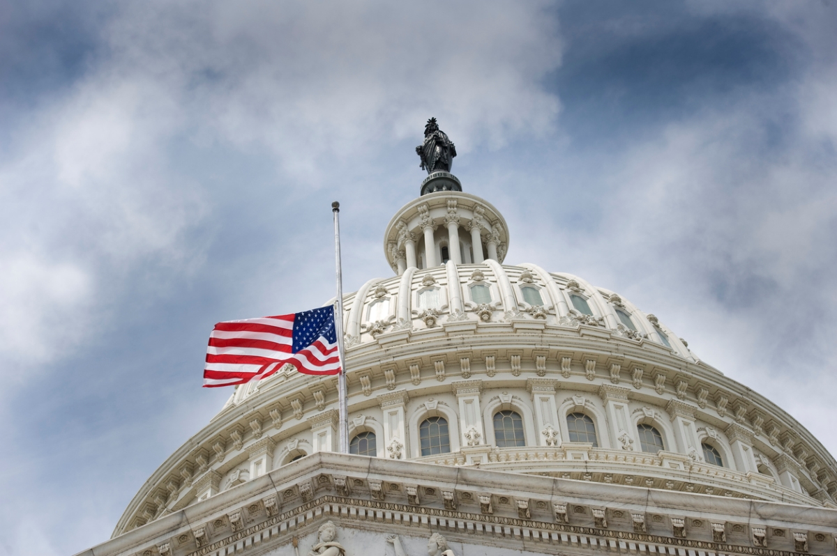 American flag flown at half mast over US Capitol