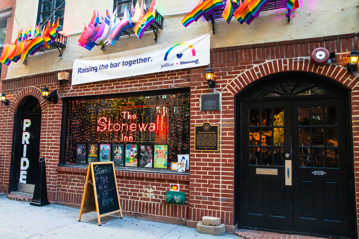 New York City, New York, USA - August 24, 2019: Historic Stonewall Inn gay bar in Greenwich Village Lower Manhattan