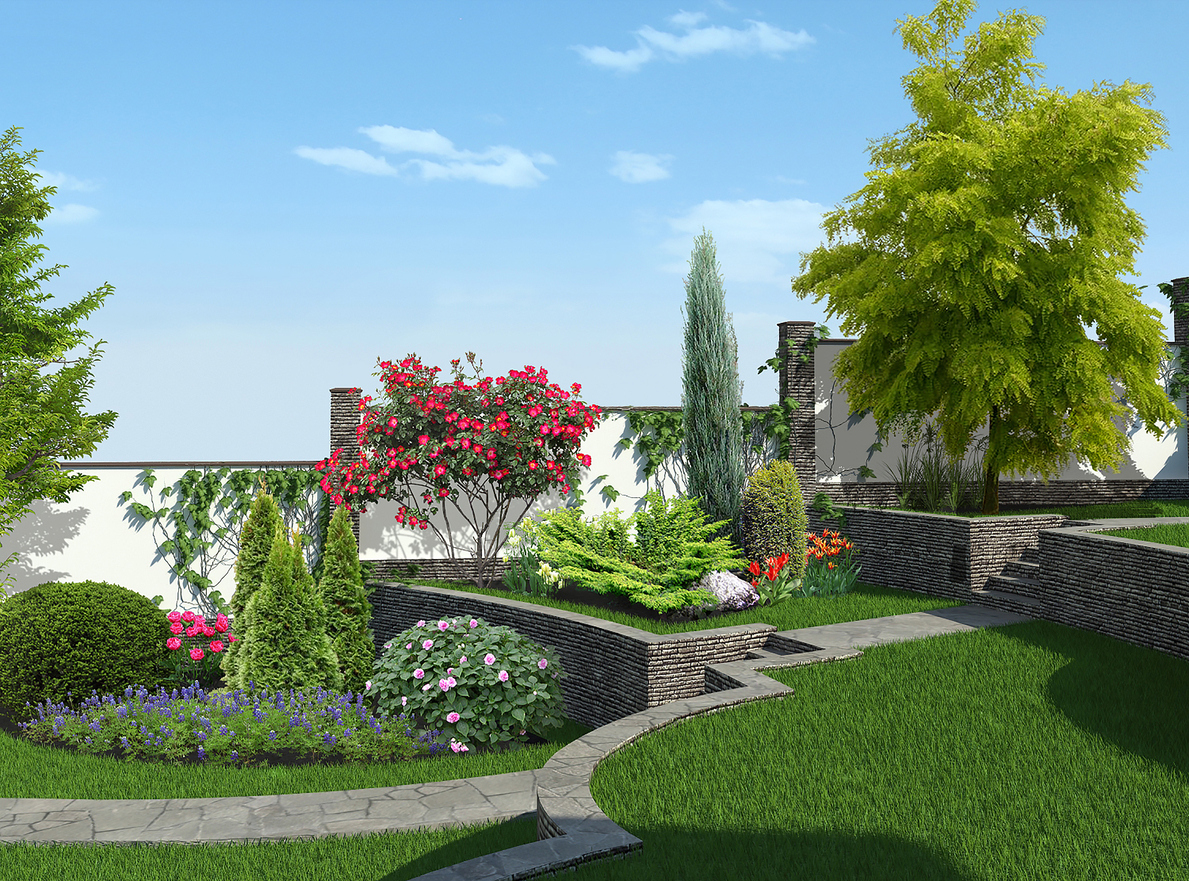 Backyard horticultural background, 3d rendering
