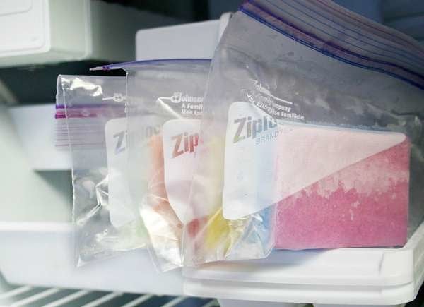 frozen sponges in plastic bags