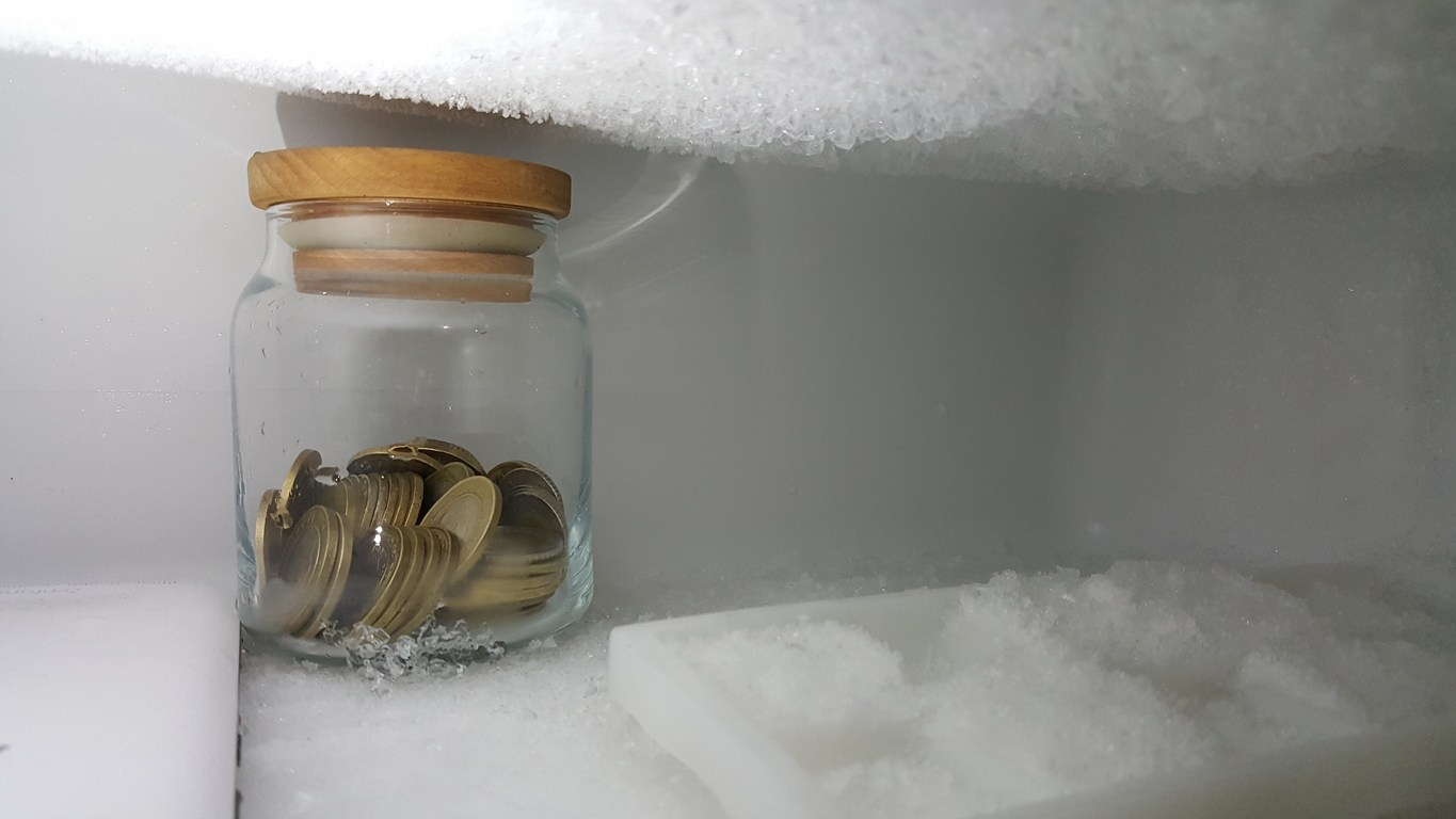 jar of coins in the freezer