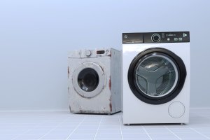 Old washer behind new washer