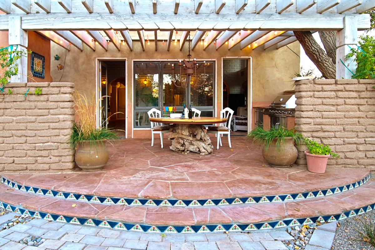 Outdoor Spanish inspired brick patio
