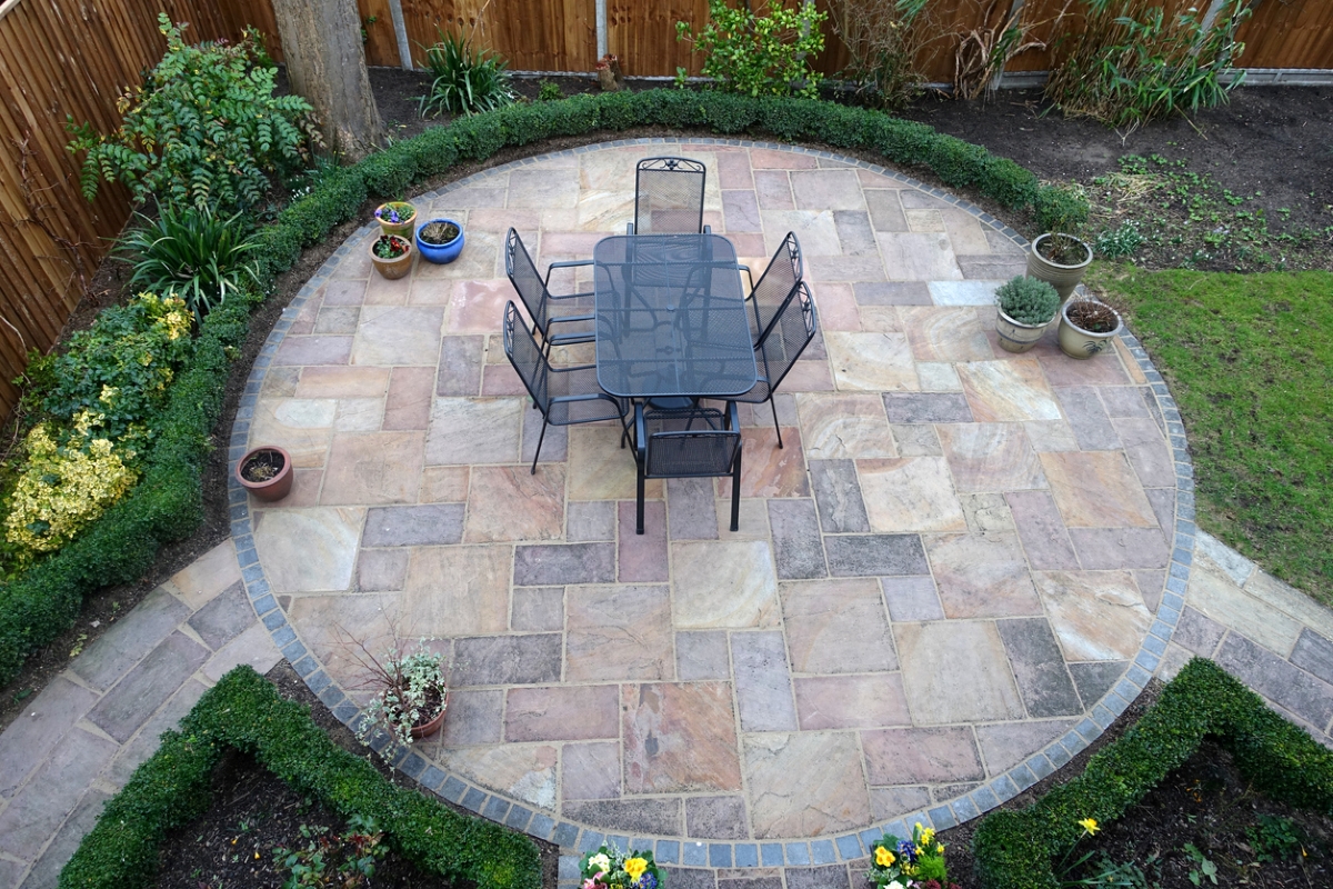 Circular patio with chairs