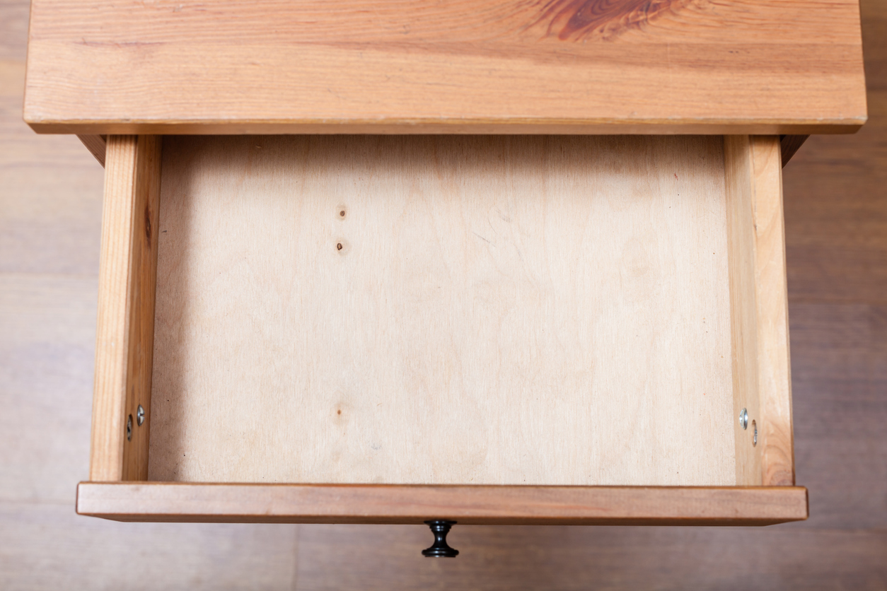 overhead view of open drawer