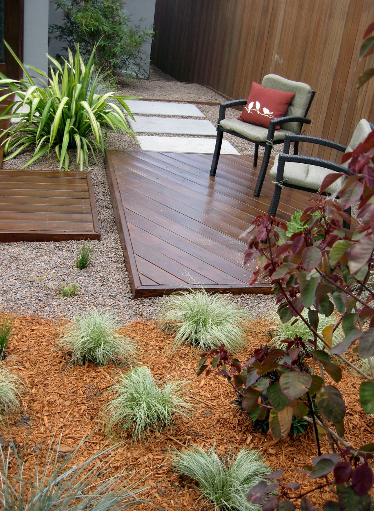 Small wooden patio outside