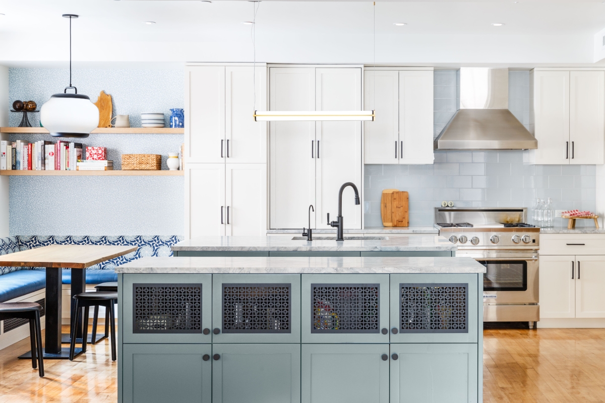 Blue colored kitchen islands