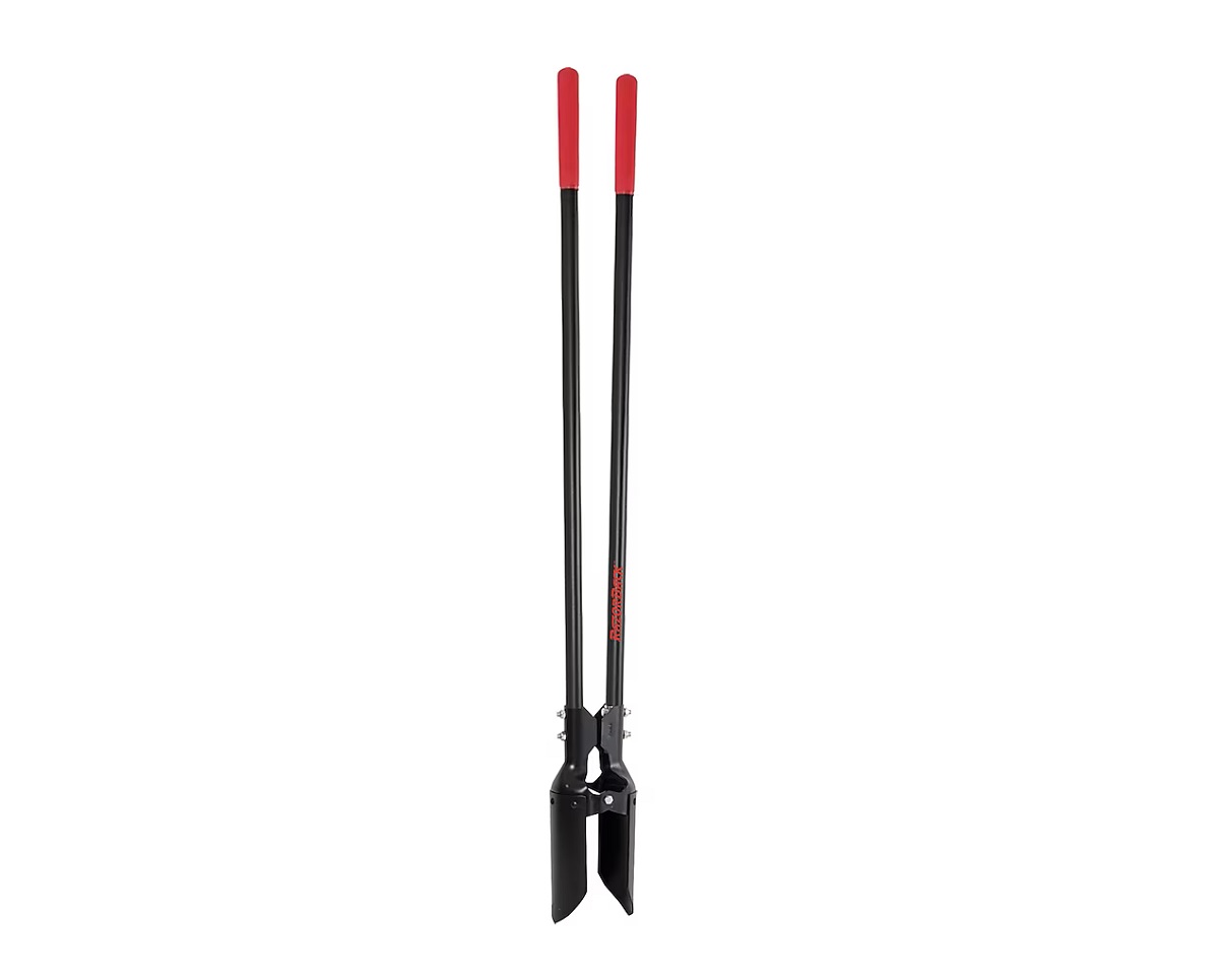 Post hole shovel on white background.