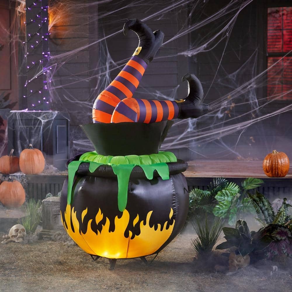 Best Large Halloween Decoration Option 6 ft. LED Animatronic Kicking Witch Legs in Cauldron Inflatable