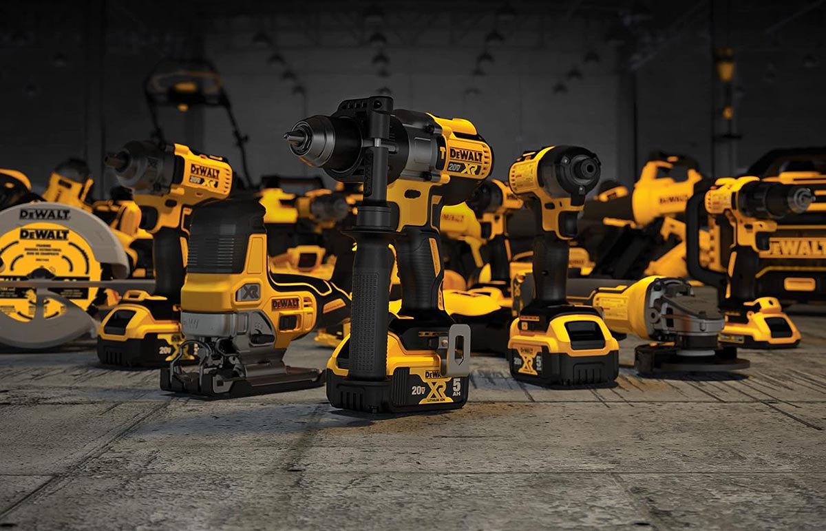 A large grouping of the best DeWalt tools pictured together