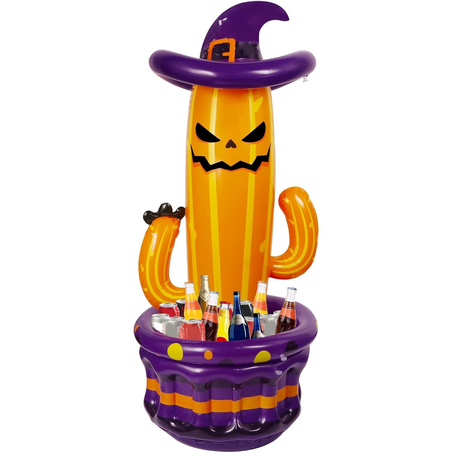 Large Inflatable Halloween Ice Bucket with a Cactus Shape and Witch Hat