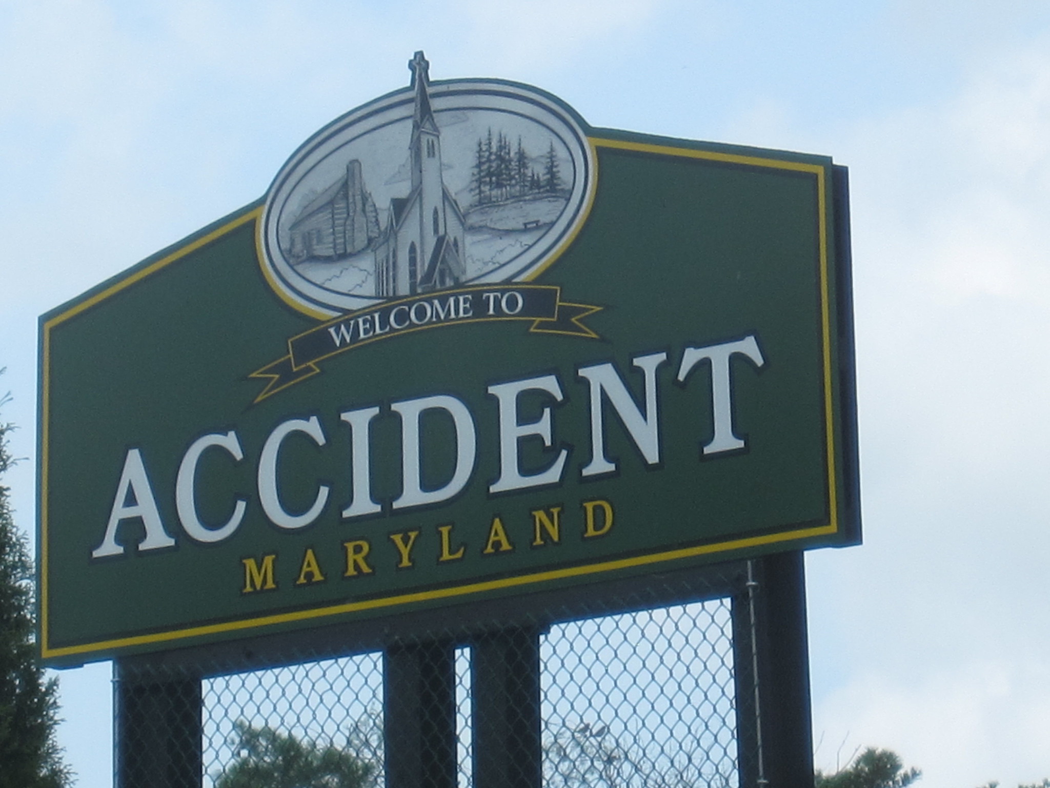 welcome sign for accident maryland