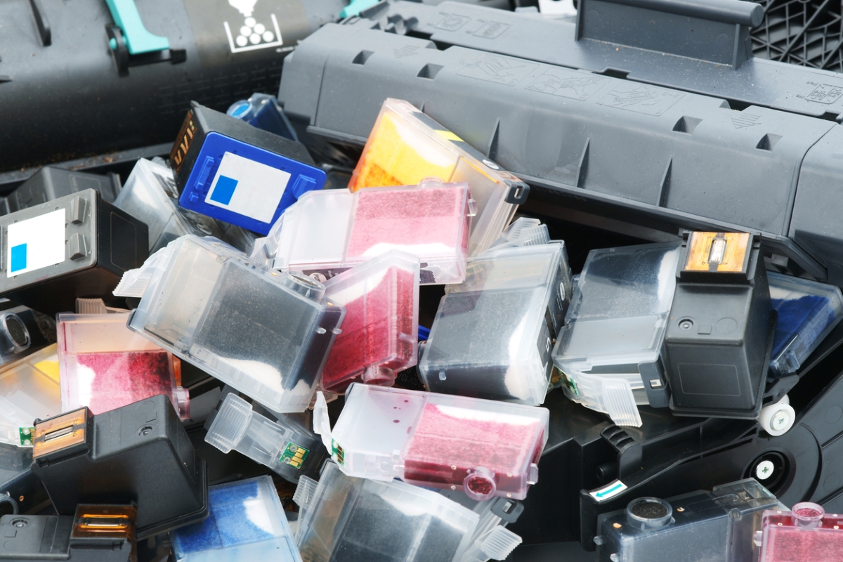 Pile of old printer cartridges