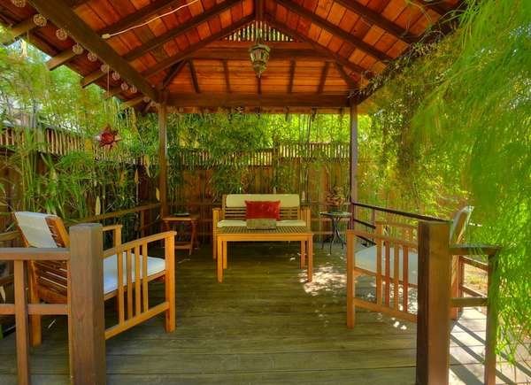 Backyard bamboo privacy pergola