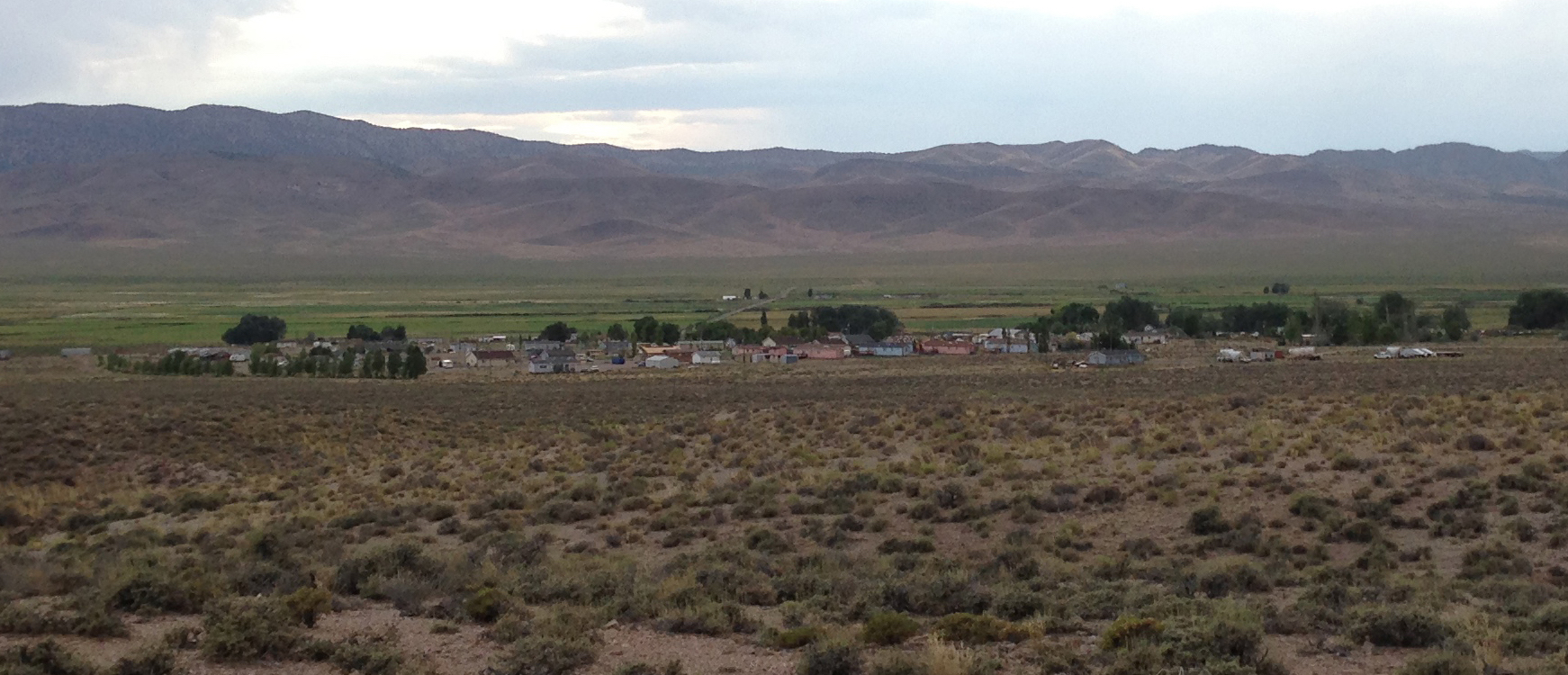 landscape view of town of duckwater in mountain valley