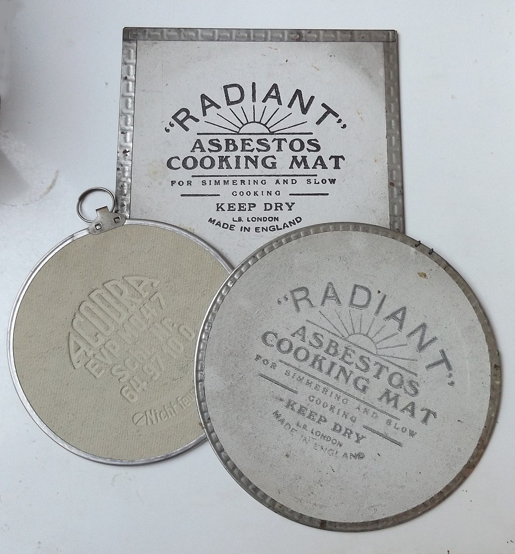 Cooking mats (heat spreaders) made from asbestos, Products of England and Germany,