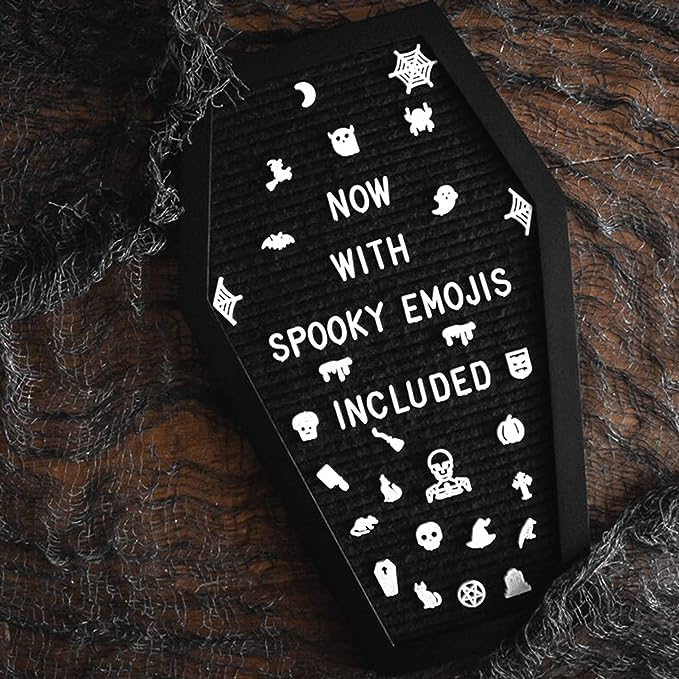 Coffin Letter Board Black With Spooky Emojis