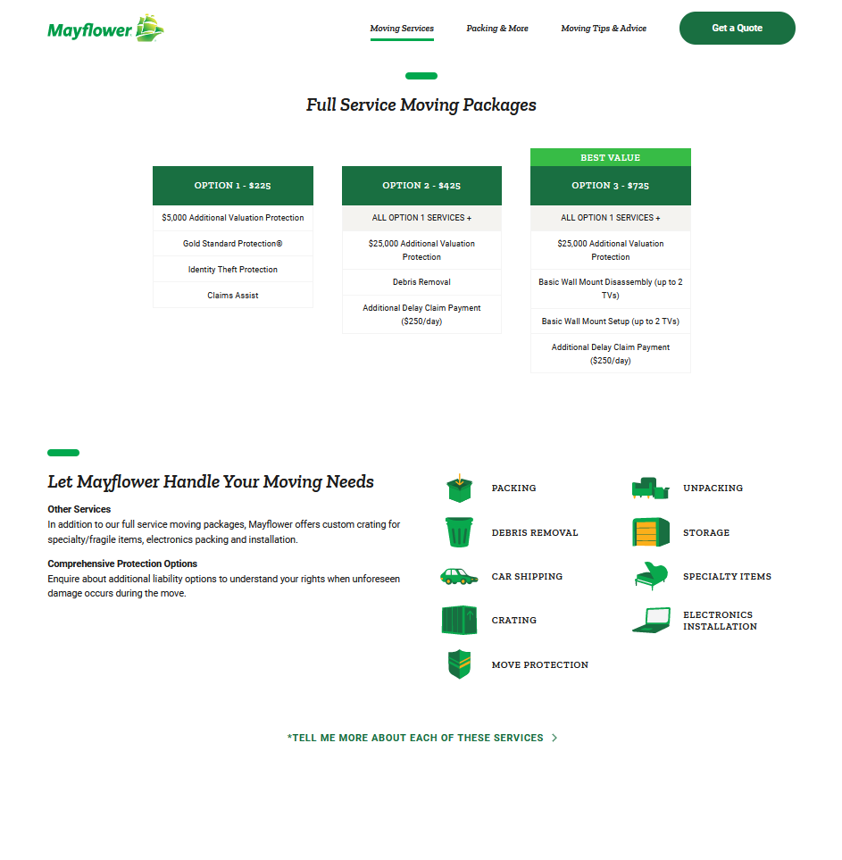 Mayflower Moving Reviews Copy of full service package tiers