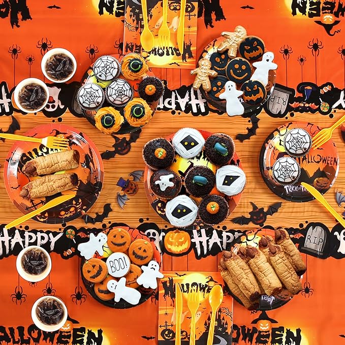 Halloween Party Supplies set up on table