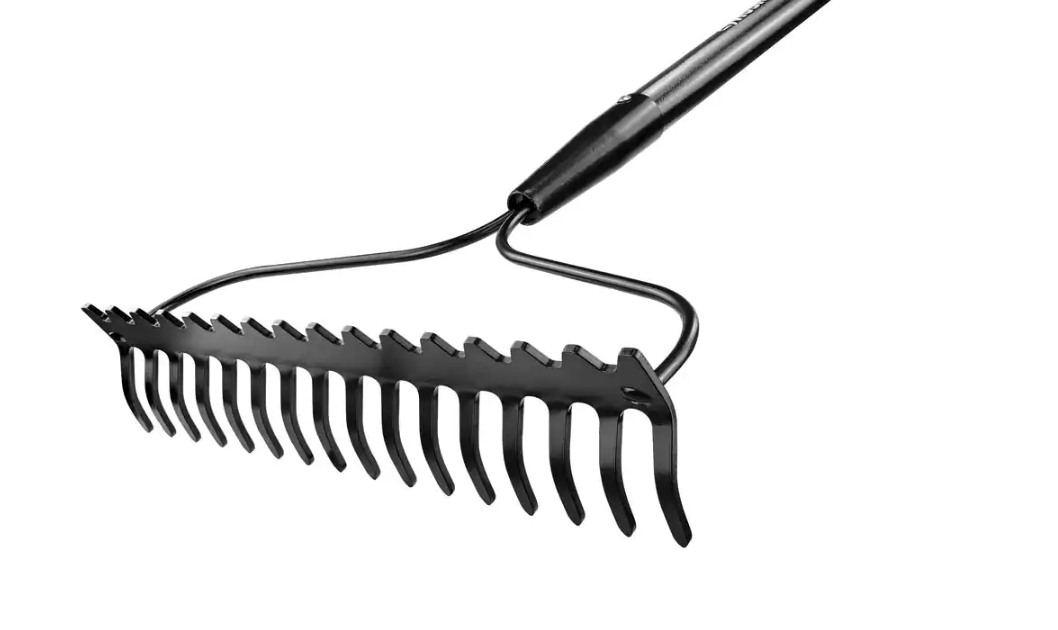 Husky 57-inch Bow Rake at Home Depot with shiny black rake and handle.