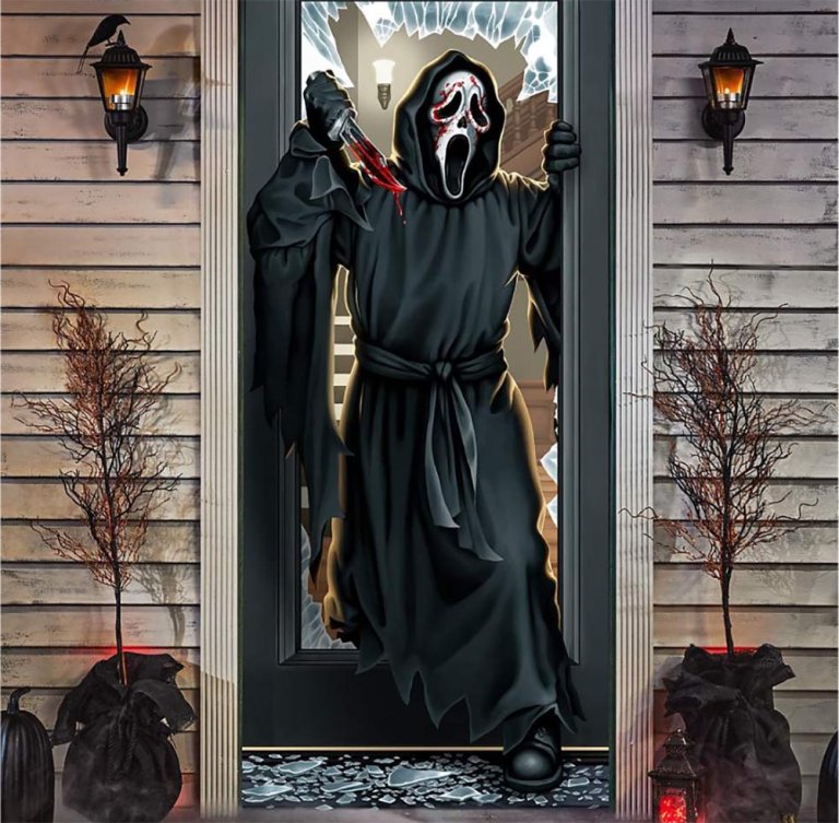 The Best Outdoor Halloween Decoration Option Ghost Face Door Cover