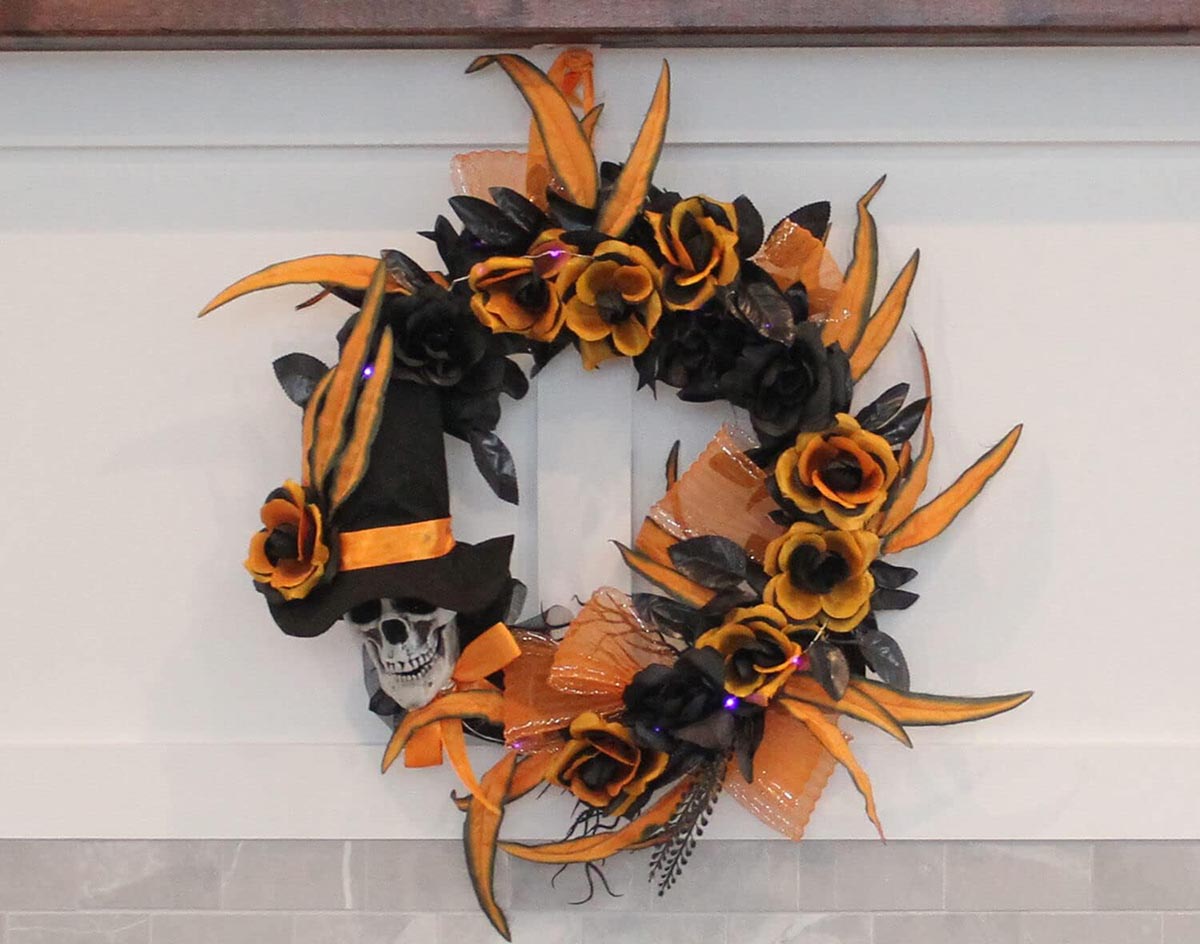 The Best Outdoor Halloween Decoration Option Haunted Hill Farm Prelit Flower and Skull Halloween Wreath