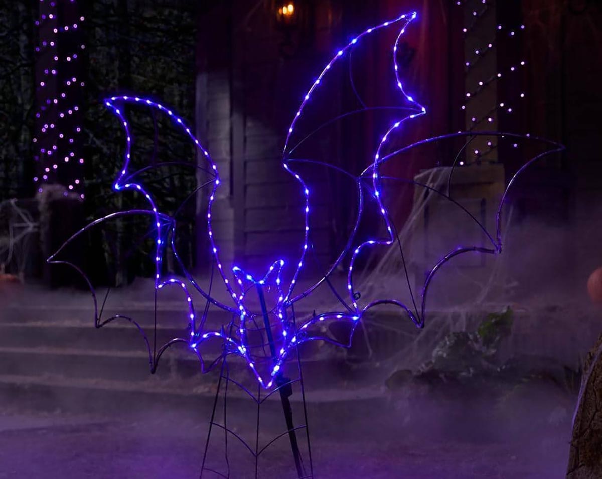 The Best Outdoor Halloween Decoration Option Home Accents 4.5 ft. LED Purple Bat Silhouette