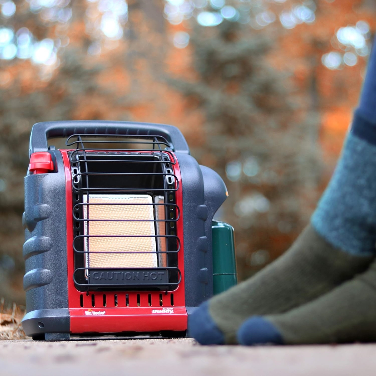 Radiant heater next to feet