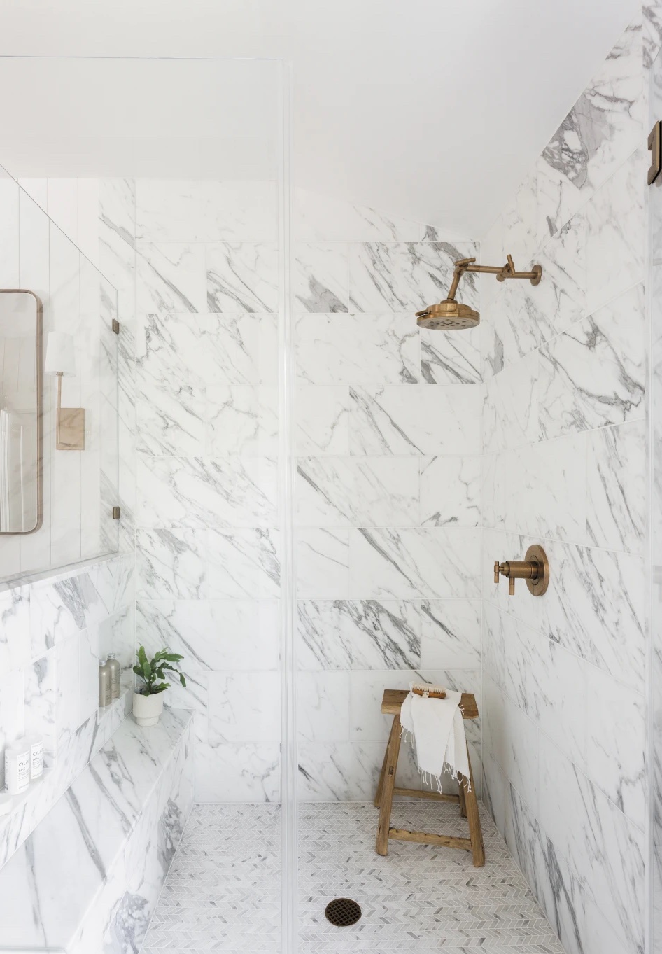 White calacatta marble shower