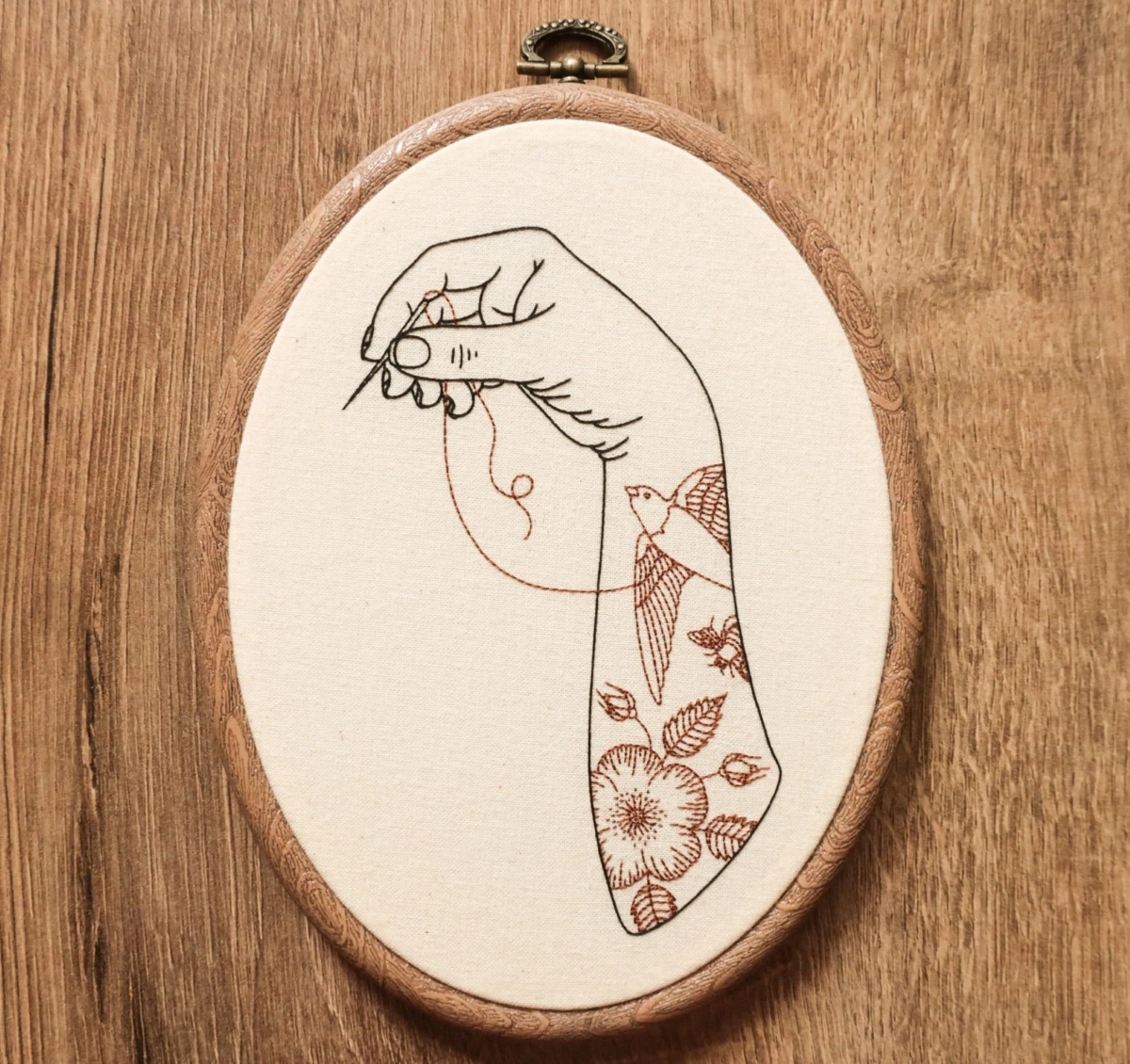 Embroidered hand stitching