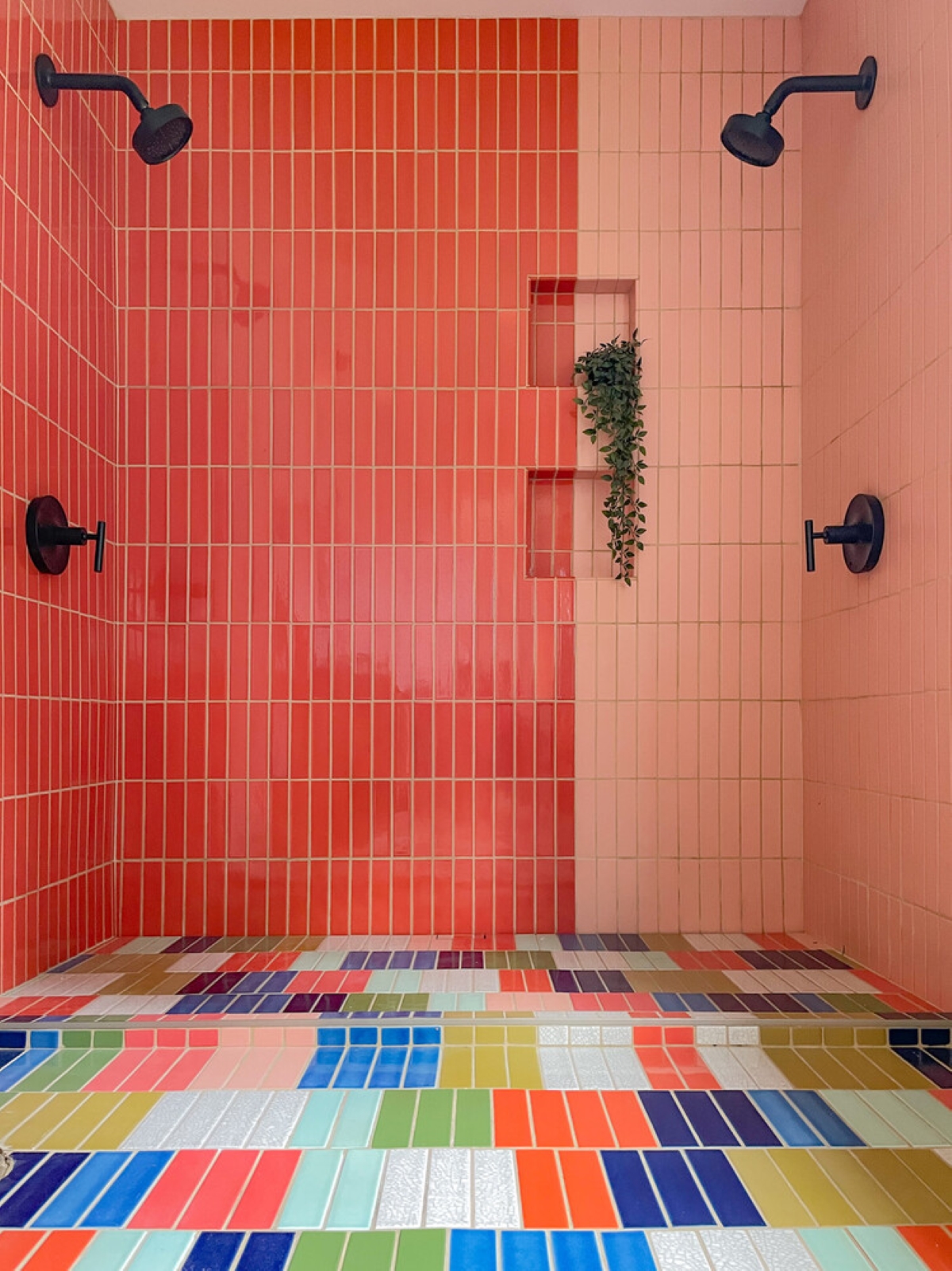 Bright red bathroom tiles