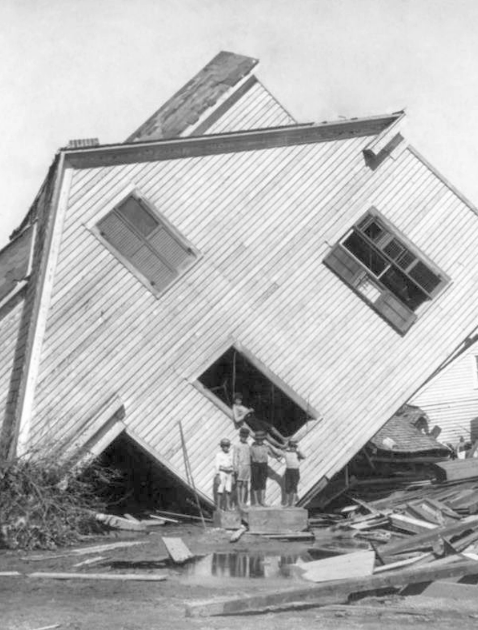 house turned on its side by hurricane