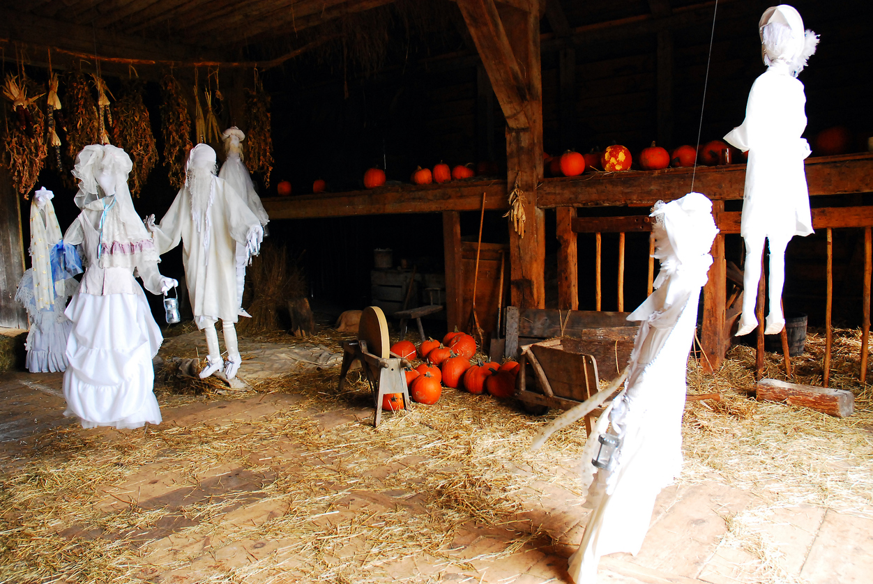 Sleepy Hollow, NY, USA October 17, 2009 Halloween decorations resemble a ghostly Colonial barn dance in Sleepy Hollow, New York