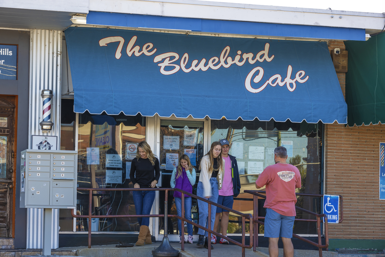 Nashville, Tennessee, USA - November 7, 2021: The Bluebird Cafe opened in 1982 as a small restaurant with a small side state for people to perform which attracted some big songwriters.