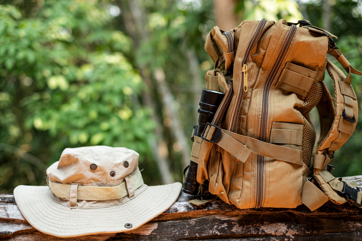 Hat and bag for hiking