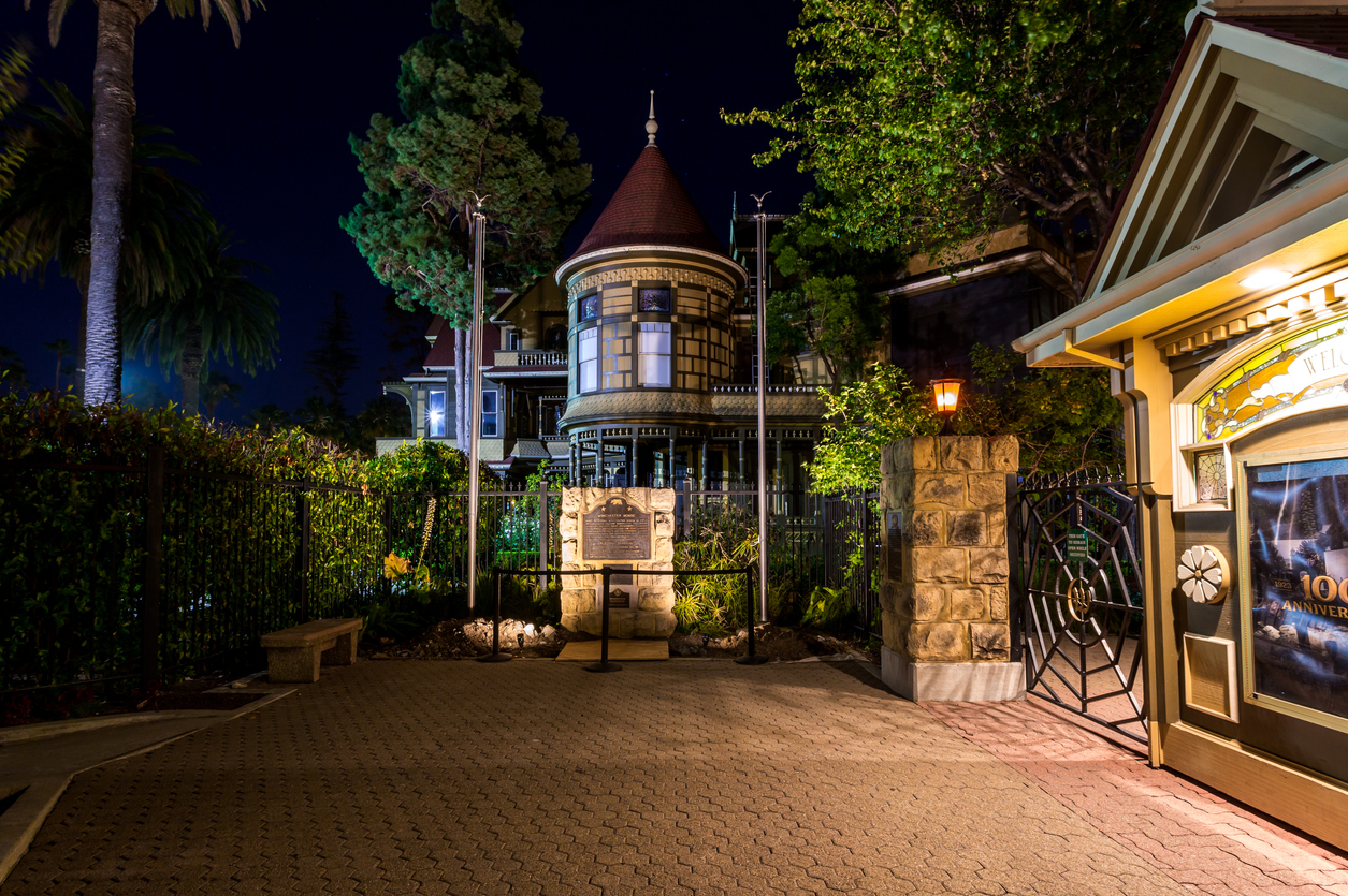 San Jose, California, USA - July 17th, 2023: Beautiful view of the Winchester Mansion at night