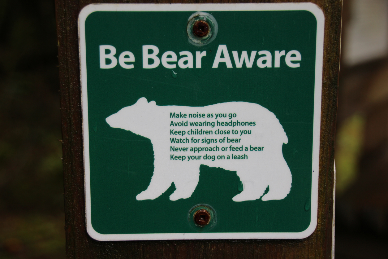 sign-with-a-silhouette-of-a-bear-and-Be-Bear-Aware-advice-for-bear-safety