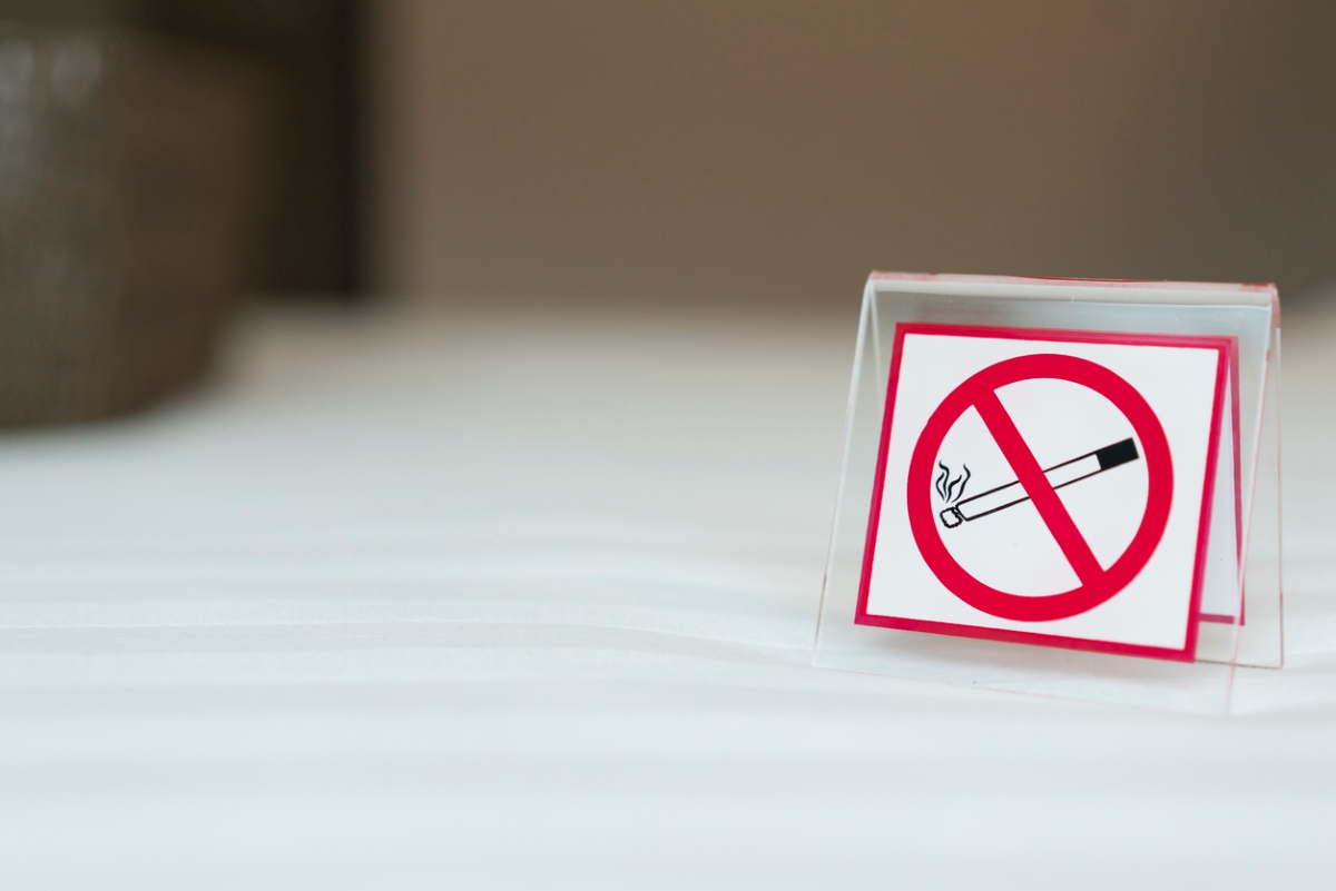 No smoking sign on bed