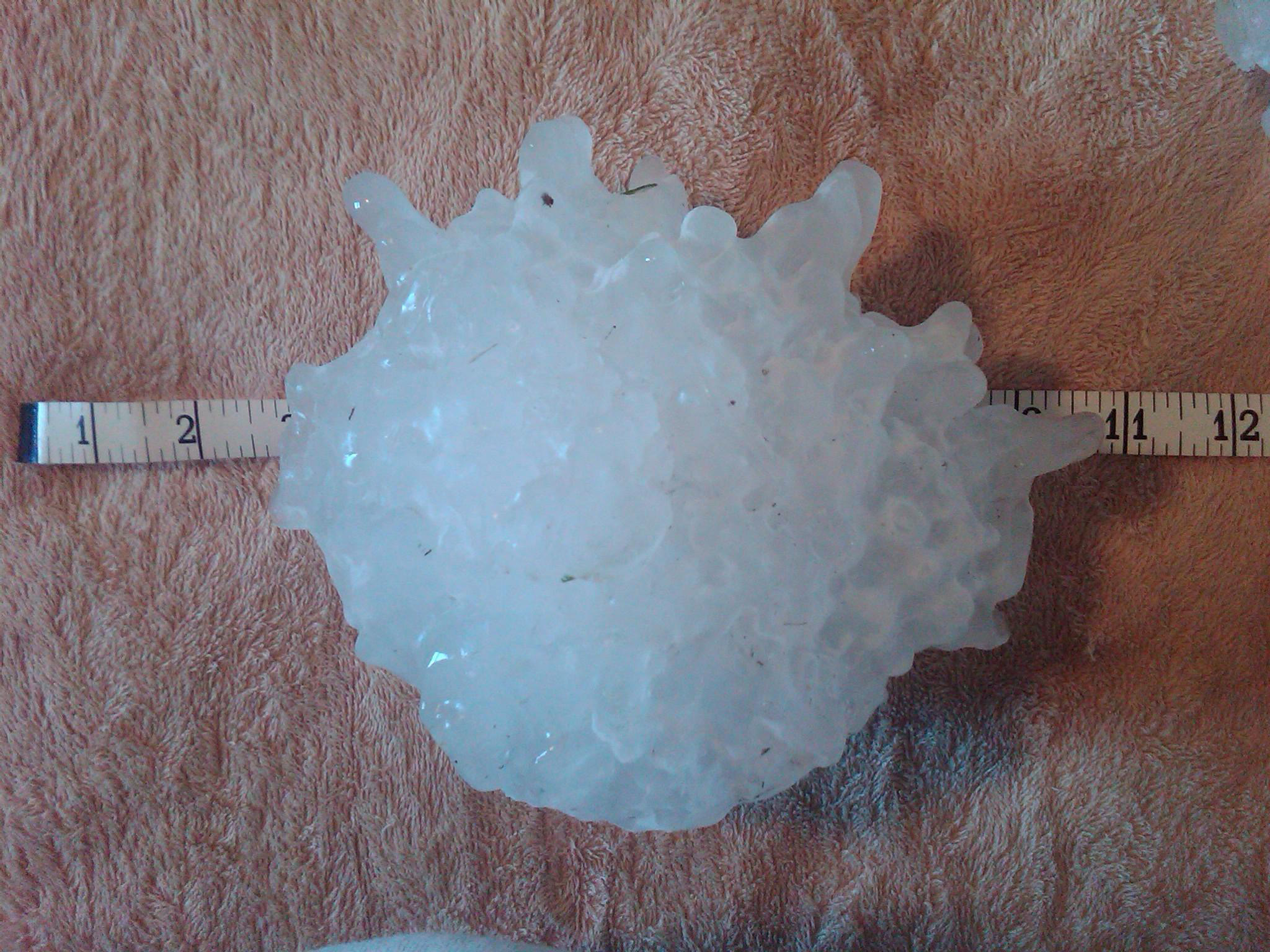 close up view of the largest piece of hail ever recorded