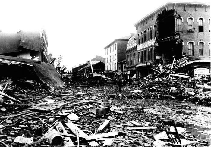 historical photo of ruins after flood in Johnstown
