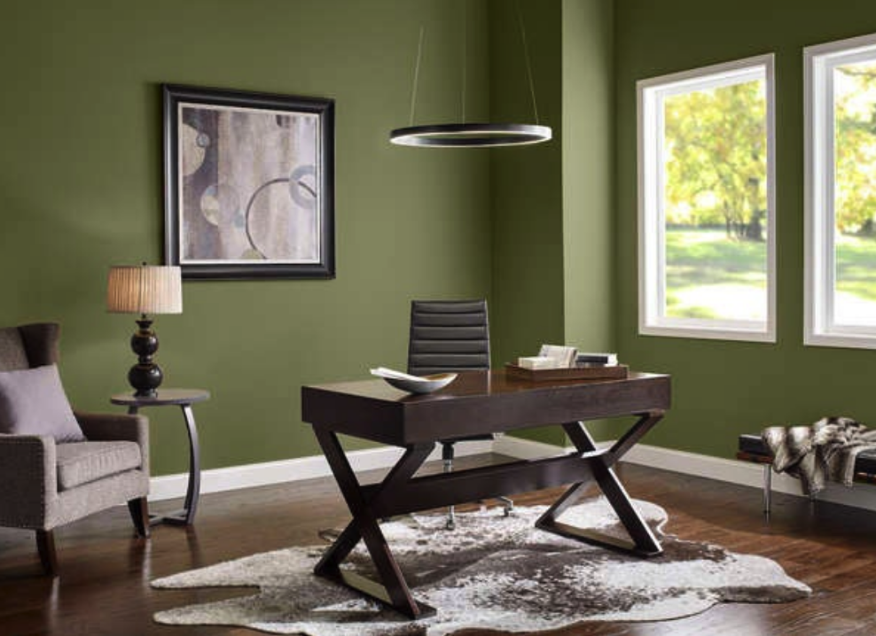home office with green walls