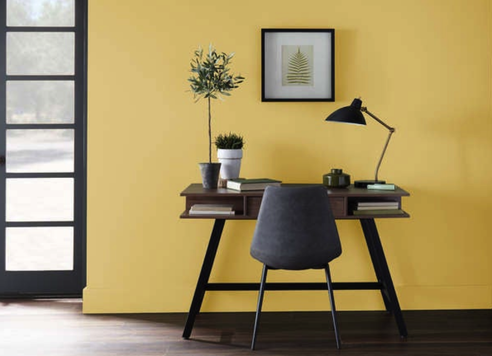 office with yellow walls
