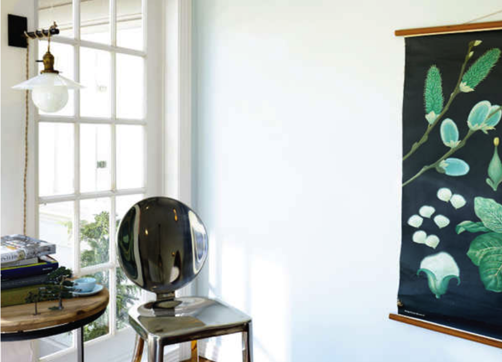 home office with light blue wall